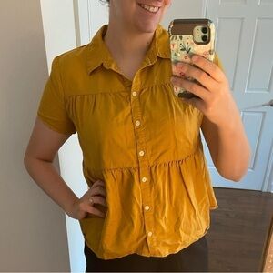 Time and Tru Mustard Yellow Babydoll Tiered Button Up Top Size Medium 8-10